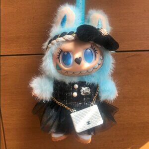 Handmade Labubu Lafufu Blue Plush Doll Keychain With Clothes